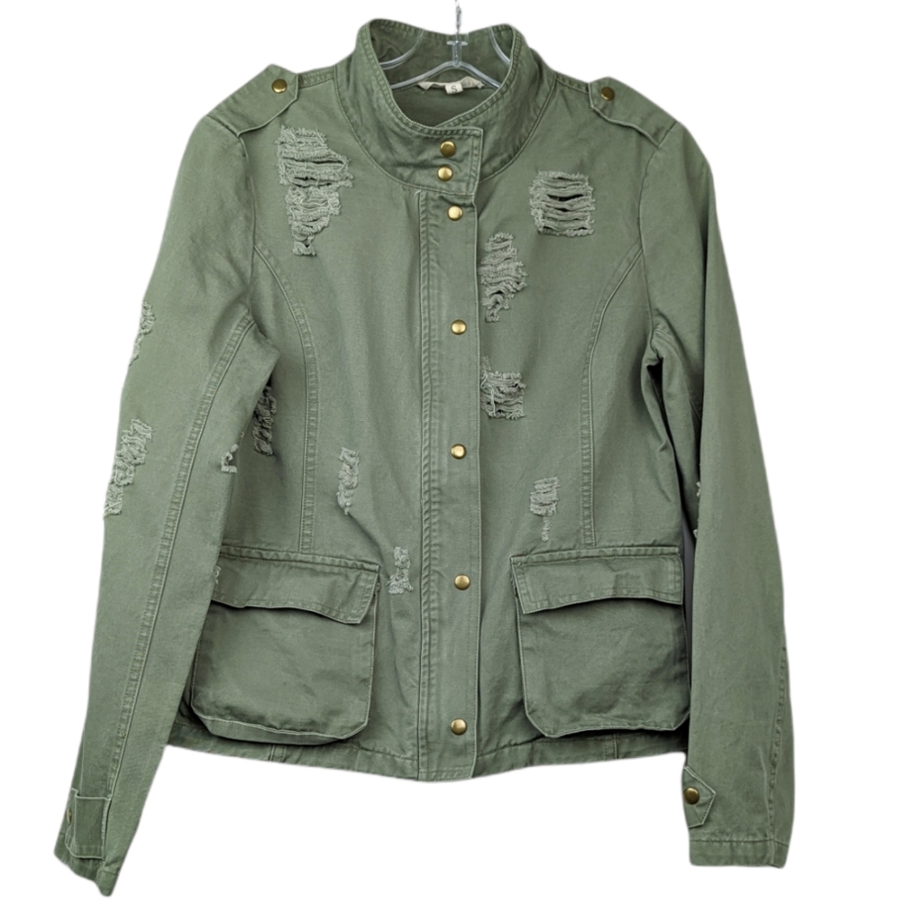 Buddy Basics Green Distressed Military Style Jacket